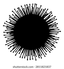 A striking black circular design featuring radiating lines creating a dynamic abstract pattern, ideal for artistic and modern visual projects.