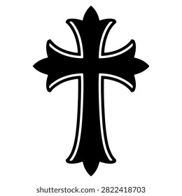A striking black cross symbol featuring bold lines and a classic design, suitable for religious, spiritual, or cultural representations.