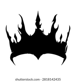 A striking black crown design featuring flames and sharp points, symbolizing power, authority, and mystique in a bold graphic style.