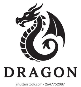 a striking black dragon illustration with intricate details and a bold design, complemented by the word dragon beneath it.
