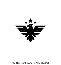 Un llamativo emblema de águila negra con alas extendidas y estrellas por encima