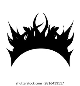 A striking black flame crown silhouette with sharp, dynamic flames, ideal for artistic, creative, or thematic visual projects.
