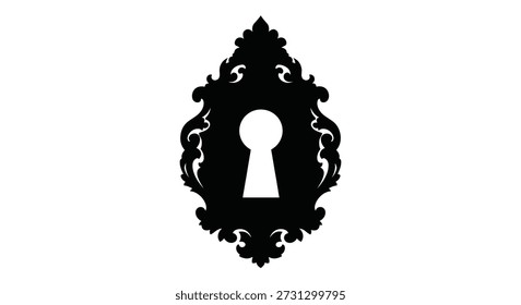 A striking black frame features a central keyhole, presented in a bold, distinctive silhouette style.