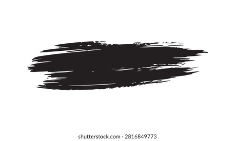 A striking black ink brush stroke, hand-painted with a textured, grunge effect, perfect for artistic designs and graphic elements.