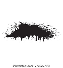 Um espirro de tinta preta impressionante com efeitos de gotejamento, criando um elemento de design artístico e grunge.