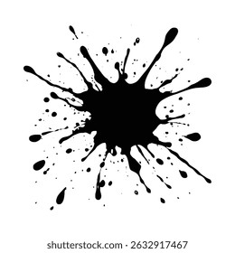 Uma impressionante silhueta de mancha de tinta preta, com uma forma dinâmica e irregular. O estilo é ousado e expressivo.