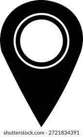 Se presenta un llamativo icono de marcador de mapa negro, definido por su estilo de silueta audaz.