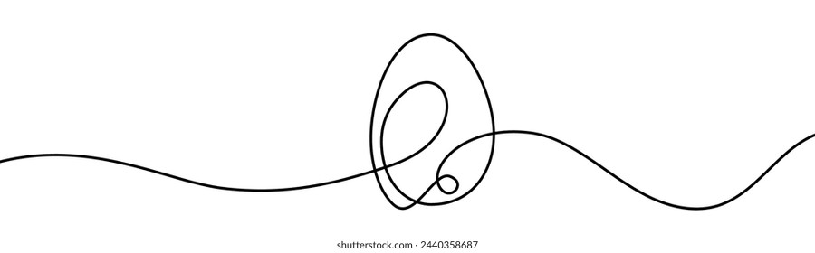 A striking black outline of an egg intertwined with an abstract wavy line, creating an artistic interplay of form and motion on a white background.