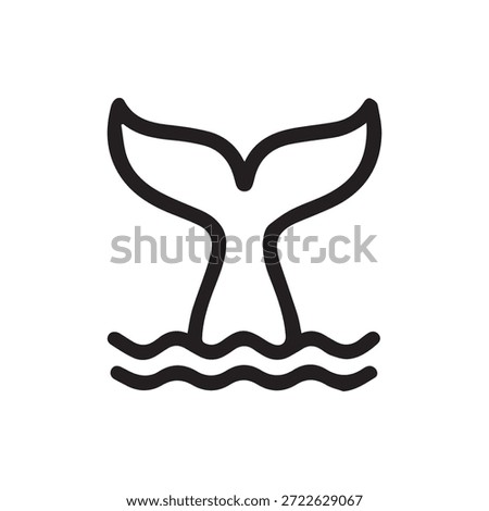 A striking black outline icon featuring a whale or dolphin tail rising above stylized ocean waves representing marine life and ocean themes.