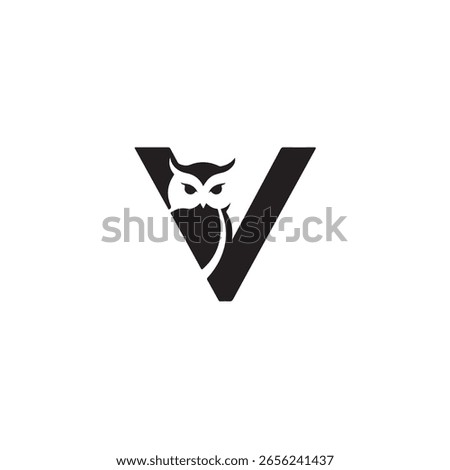 Striking Black Owl Embodied Within a Bold White Letter V Geometric Logo Design