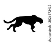 A striking black panther silhouette captured in a dynamic pose, showcasing agility and power against a plain background.
