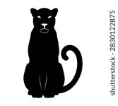 A striking black panther silhouette emphasizing its elegant posture and distinctive tail, set against a plain background.
