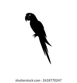 a striking black parrot silhouette, perfect for graphic design projects. its clean lines and isolated design make it versatile for various uses.