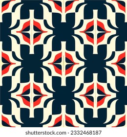 Striking black and red pattern against a pristine white background, boasting an elaborate art deco design. The symmetrical and intricate nature of the pattern creates a seamless and visually.