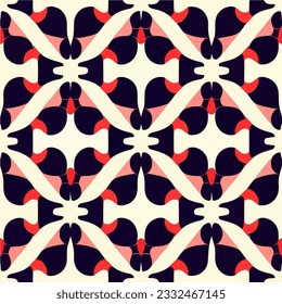 Striking black and red repeating fabric pattern on a crisp white backdrop, designed with seamless precision for a visually appealing result.