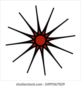 A striking black and red star with a vibrant red center is set against a clean white background, creating a bold visual contrast