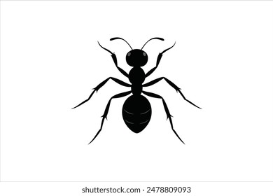 A striking black silhouette of an ant captured in detailed vector artwork.