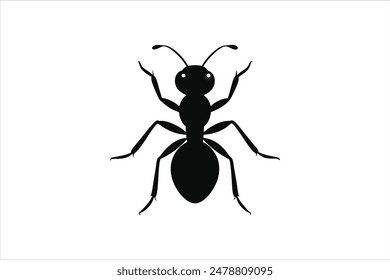 A striking black silhouette of an ant captured in detailed vector artwork.