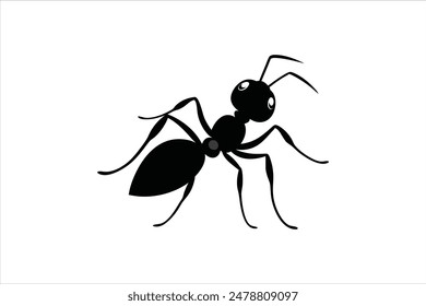 A striking black silhouette of an ant captured in detailed vector artwork.