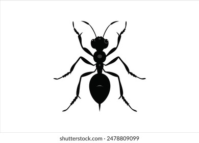 A striking black silhouette of an ant captured in detailed vector artwork.