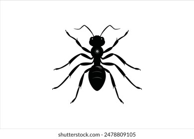 A striking black silhouette of an ant captured in detailed vector artwork.