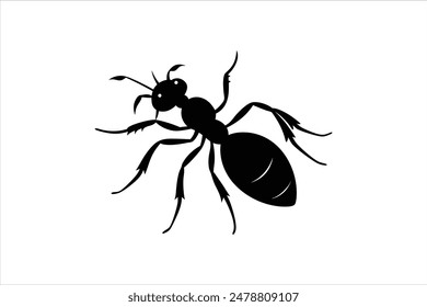 A striking black silhouette of an ant captured in detailed vector artwork.