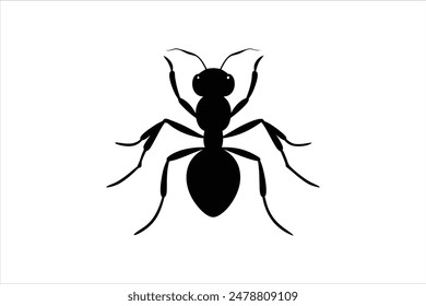 A striking black silhouette of an ant captured in detailed vector artwork.