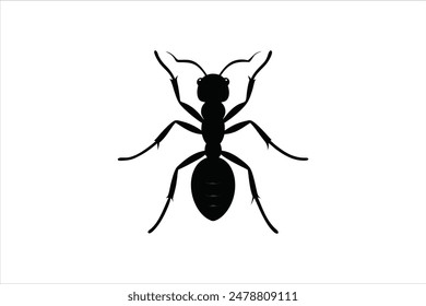 A striking black silhouette of an ant captured in detailed vector artwork.