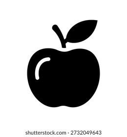 A striking black silhouette of an apple, defined by its clean lines and distinctive shape.