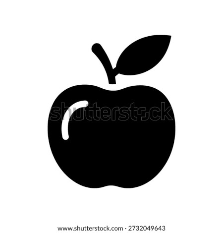 A striking black silhouette of an apple, defined by its clean lines and distinctive shape.