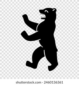 A striking black silhouette of a bear standing upright, the recognized symbol of Berlin, depicted on a transparent checkered background.