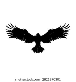 A striking black silhouette of a bird soaring with wings fully extended, capturing the essence of freedom and flight in nature.