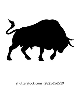 A striking black silhouette of a buffalo in motion, showcasing strength and wilderness against a plain white background.