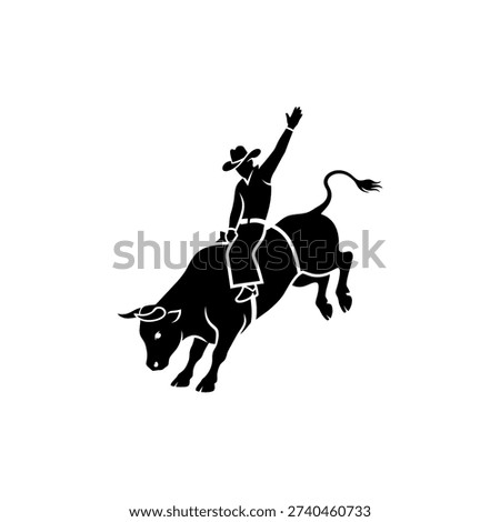 A striking black silhouette captures a cowboy expertly riding a powerful, bucking bull during a thrilling rodeo event, showcasing skill and excitement.