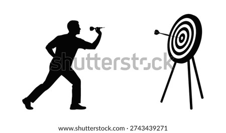 A striking black silhouette captures a man throwing a dart at a target, showcasing bold stylistic choices.