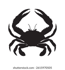 Striking Black Silhouette of a Crab. Crab silhouette black white vector illustration on white background
