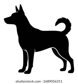 Uma impressionante silhueta preta de um cão permanece orgulhosamente de perfil, mostrando sua forma elegante e postura atenta uma representação atemporal da graça canina.