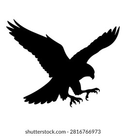 A striking black silhouette of an eagle with wings spread wide, capturing the essence of freedom and power in flight against a white background.