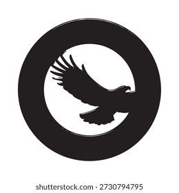 A striking black silhouette of an eagle within a circular frame