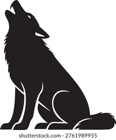 Striking Black Silhouette of a Howling Wolf, a Majestic Vector Illustration of Wild Canine Power and Primal Instinct
