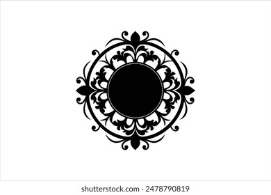 A striking black silhouette illustration featuring an ornamental circle design, meticulously crafted to captivate.