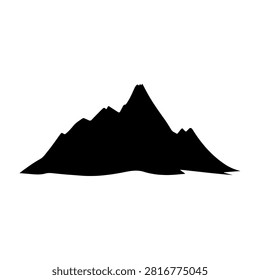 A striking black silhouette of a mountain with jagged peaks, emphasizing rugged terrain and natural landscape features.