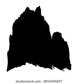 A striking black silhouette of a mountain peak with sharp, jagged edges against a plain background, emphasizing natural ruggedness and elevation.