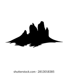 A striking black silhouette of a mountain range with jagged peaks against a white background, emphasizing natural ruggedness and geological formations.