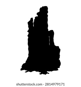 A striking black silhouette of a mountain range with sharp, jagged peaks against a white background, emphasizing natural ruggedness and elevation.