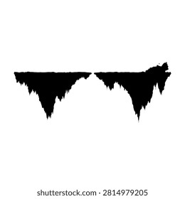 A striking black silhouette of a mountain range featuring jagged peaks and cliffs, emphasizing natural ruggedness and dramatic landscape features.