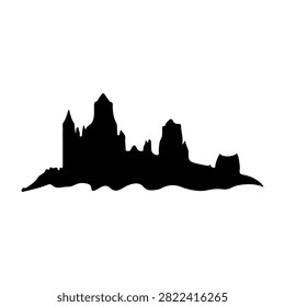 A striking black silhouette of a mountain range featuring jagged peaks and deep valleys, emphasizing natural ruggedness and scenic beauty.