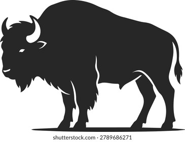 A striking black silhouette of a powerful American Bison, showcasing its iconic hump and horns against a clean background.