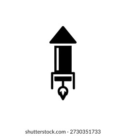 Eine auffällige schwarze Silhouette eines Raketenfeuerwerks, präsentiert in einem sauberen flachen Design, perfekt für Feiern und Veranstaltungen.