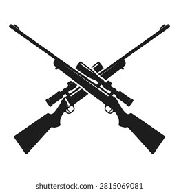 A striking black silhouette of two crossed sniper rifles with mounted scopes. This minimalist icon represents precision marksmanship, hunting, and tactical sports.